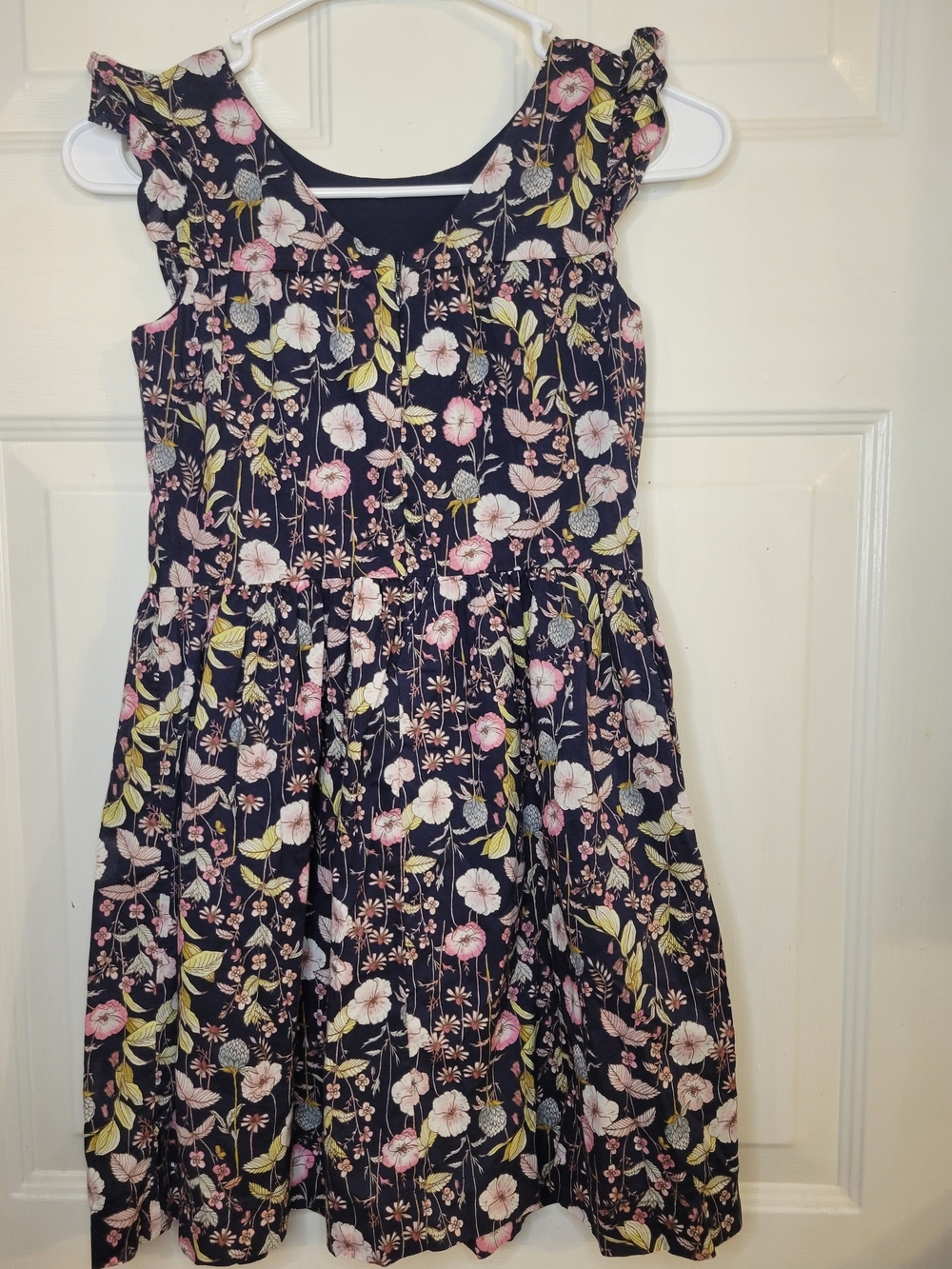Gap Kids Navy Floral Ruffle Sleeve Dress.